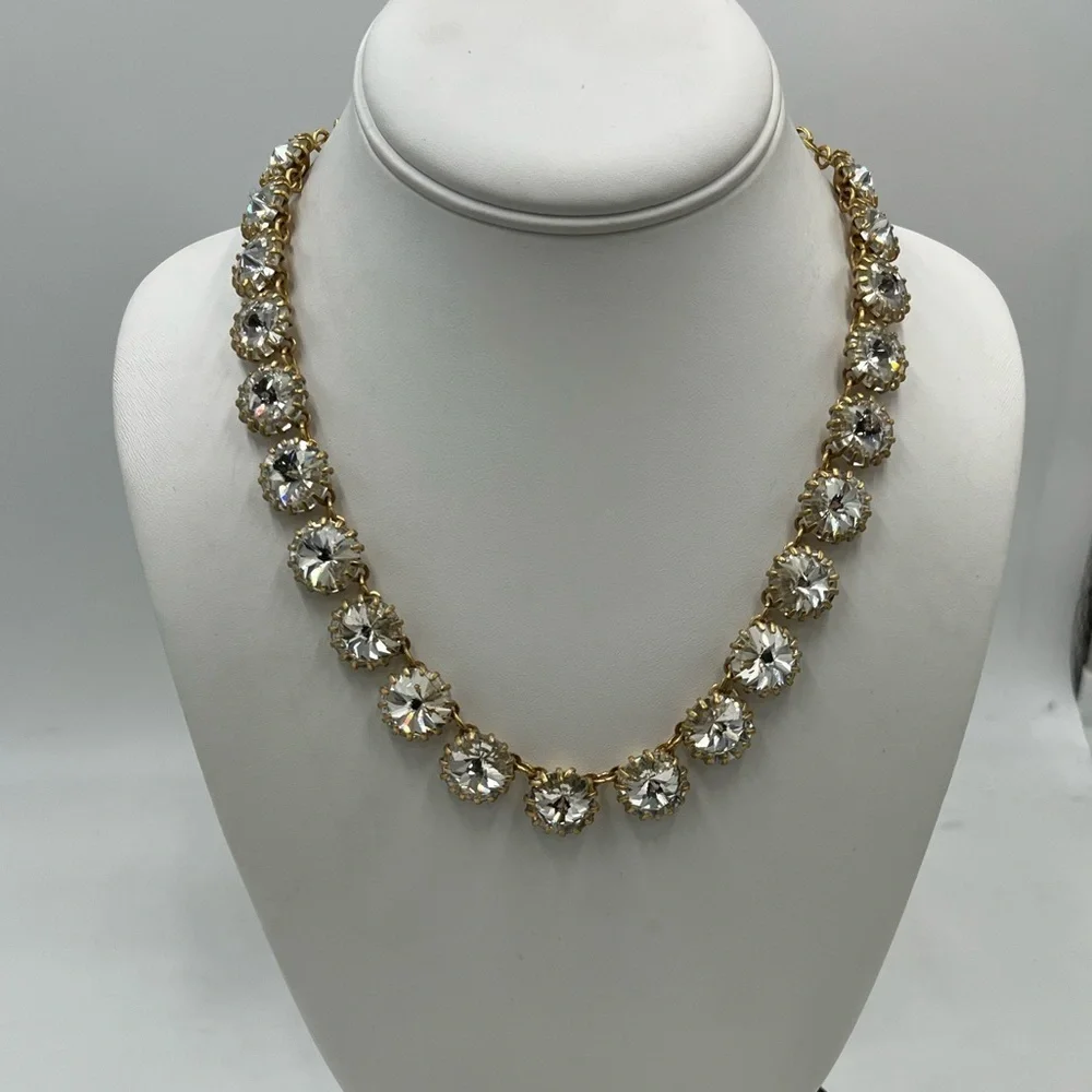 J.‎ Crew Crystal Clear Shimmering Rivoli Gold Tone Statement Necklace